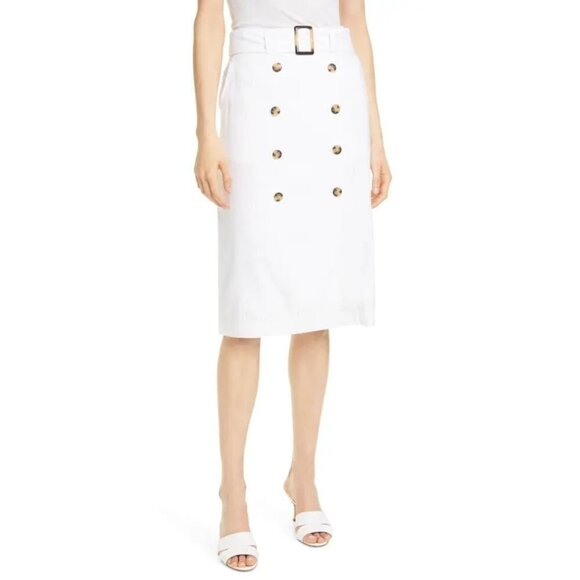 NWT Club Monaco white belted double breasted linen blend pencil skirt, 0 - Picture 4 of 9